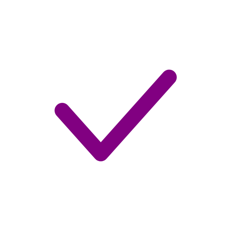 purple tick mark with white background 