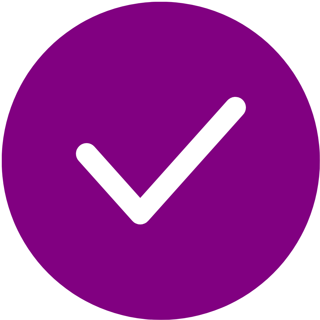 white tick mark with purple background